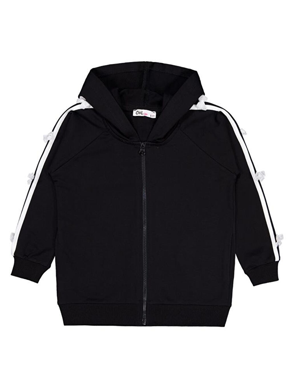 Siyah Girls Şeritli Fiyonklu 6-9 Yaş Eşofman Takımı-2