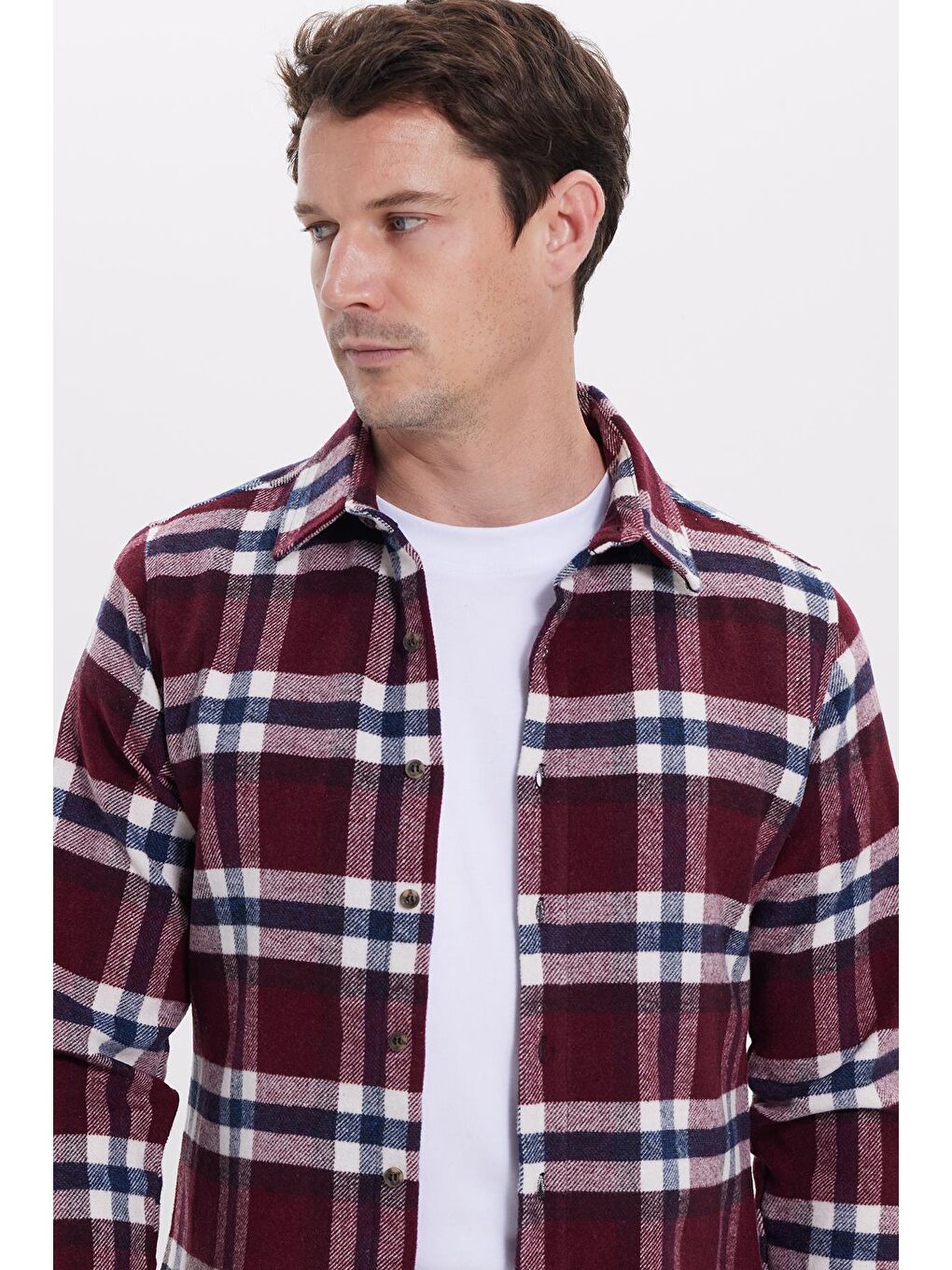 Bordo Erkek Slim Fit Dar Kesim Kareli Kışlık Oduncu Gömlek-1