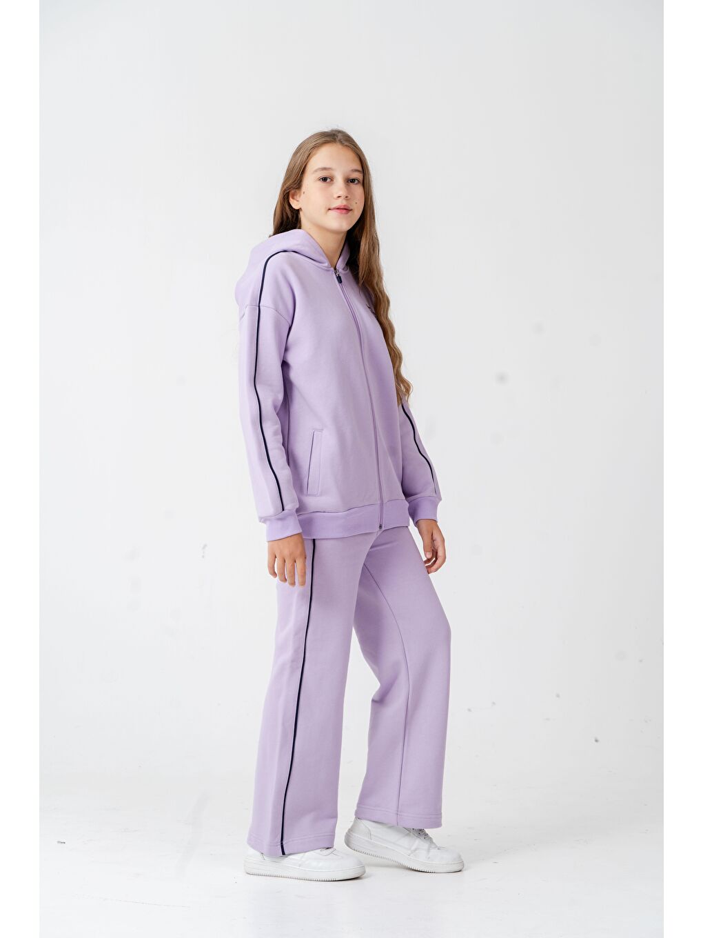 Lila Sports Academy College Team Us-86 Nakışlı Kapüşonlu Ön Fermuarlı Kız Çocuk Alt Üst Eşofman Takımı-4