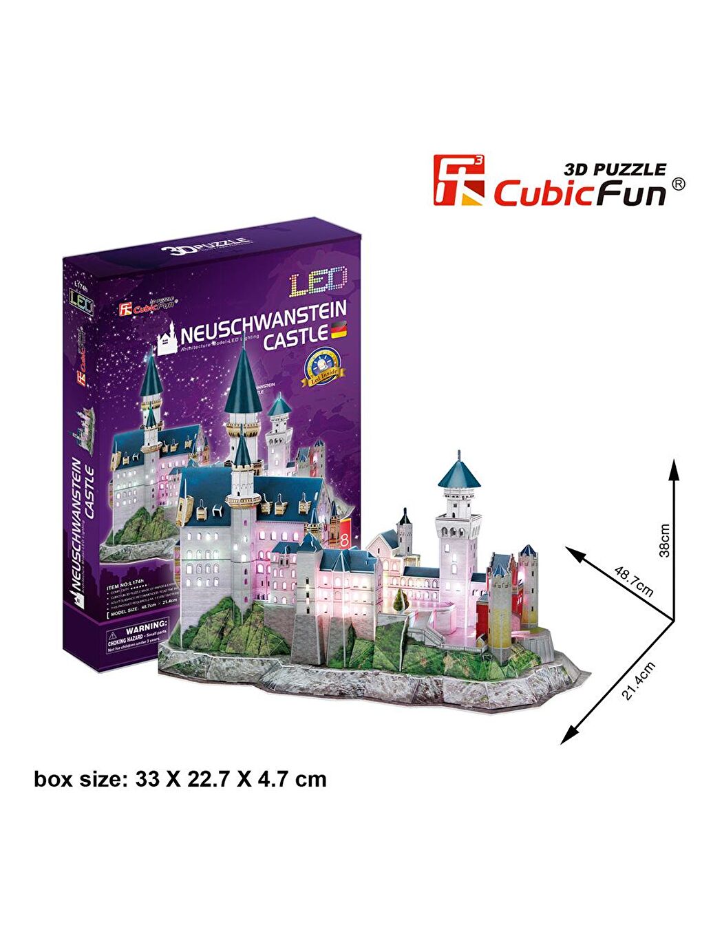 Cubic Fun Karışık 3D 128 Parça Puzzle Neuschwanstein Kalesi - Almanya (Led Işıklı) - 2