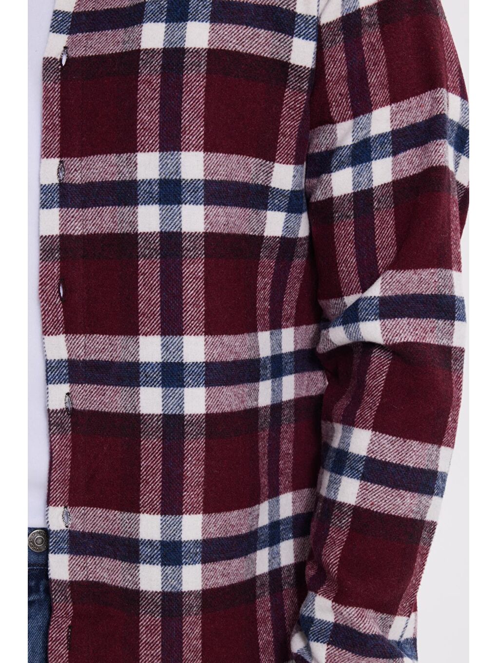 Bordo Erkek Slim Fit Dar Kesim Kareli Kışlık Oduncu Gömlek-3