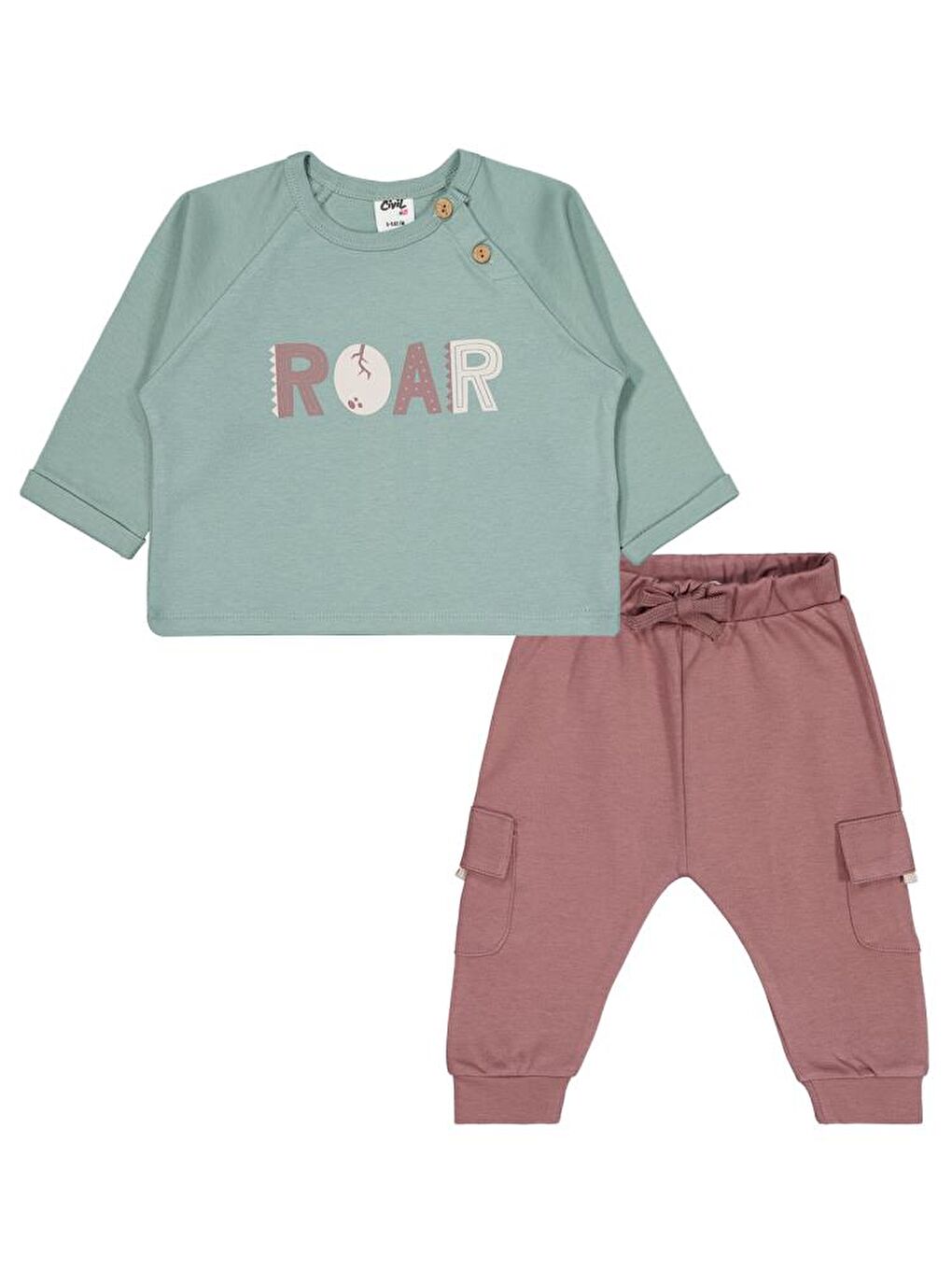 Yeşil Baby Roar Baskılı 6-18 Ay Takım-1