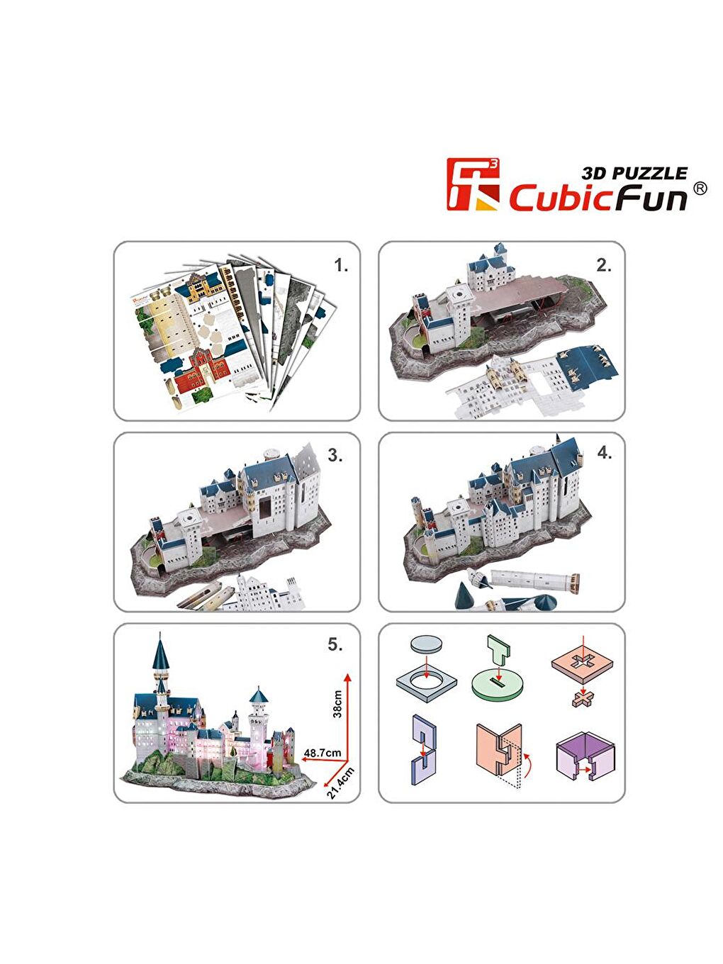 Cubic Fun Karışık 3D 128 Parça Puzzle Neuschwanstein Kalesi - Almanya (Led Işıklı) - 3