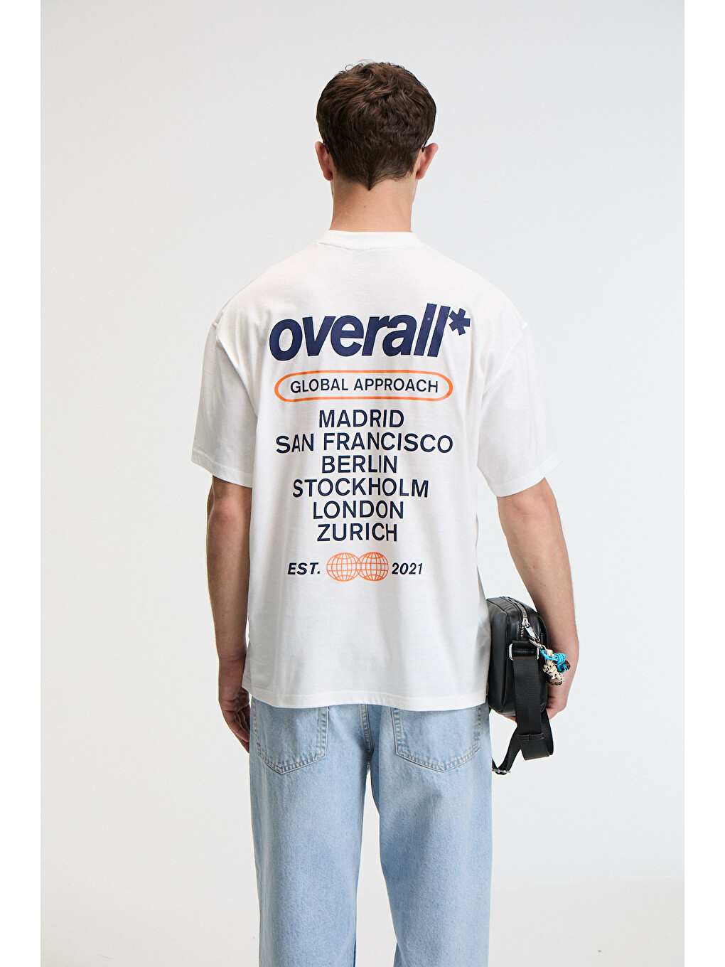 Erkek %100 Pamuk Oversize Fit Baskılı Kısa Kollu Yuvarlak Yakalı Ekru Tişört-5