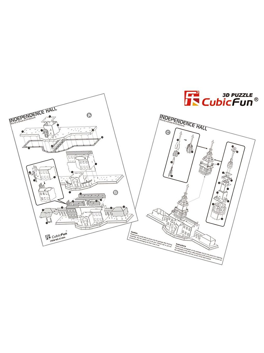 Cubic Fun Karışık 3D 43 Parça Puzzle Independence Hall Bağımsızlık Salonu - 4