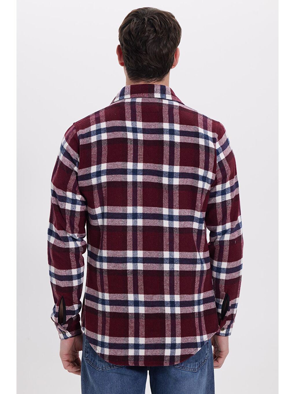 Bordo Erkek Slim Fit Dar Kesim Kareli Kışlık Oduncu Gömlek-5