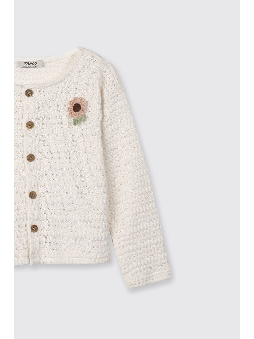 Kız Çocuk Aplike Detaylı Hırka Ekru-1