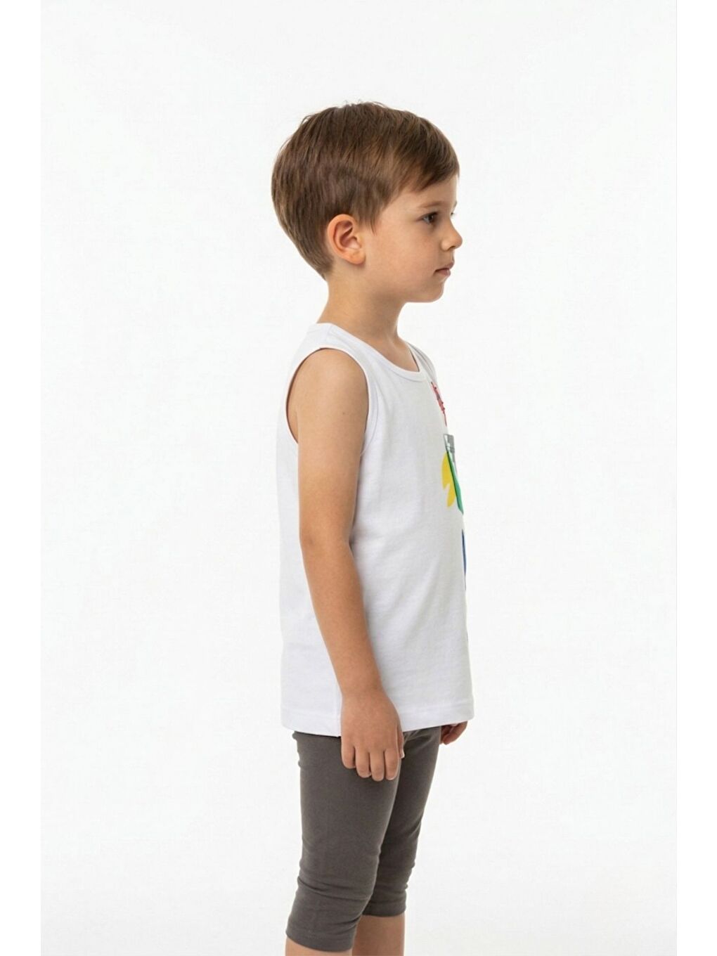 Beyaz Erkek Çocuk Cepli Balık Baskılı Atlet-2
