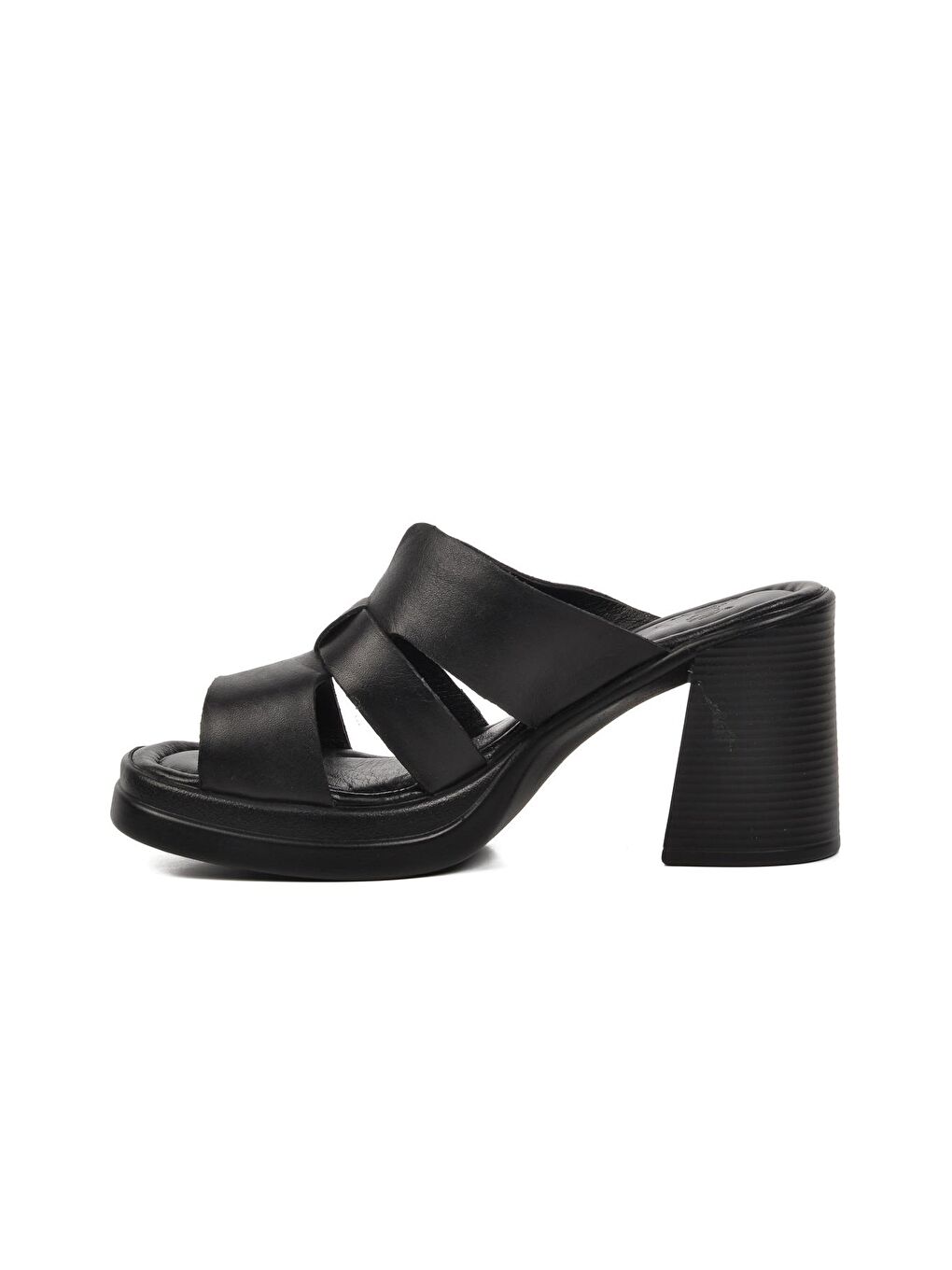 Siyah Hakiki Deri Kadın Topuklu Terlik 2413403Y-1