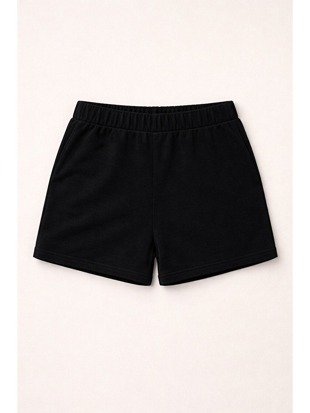 Siyah Genç Kız Beli Lastikli Basic Pamuklu Şort
