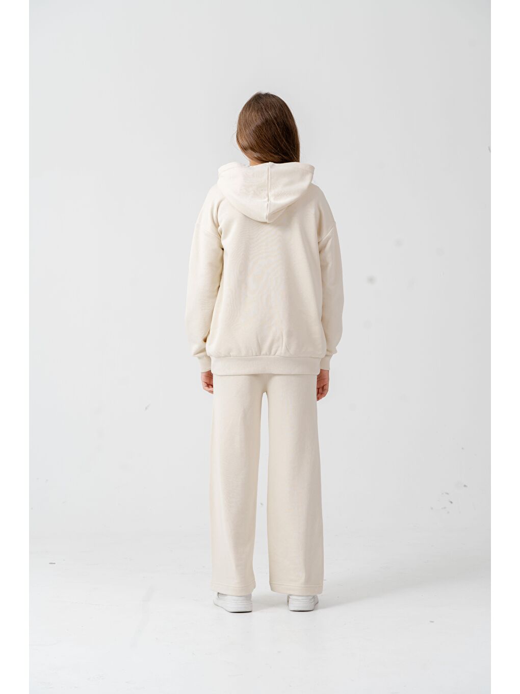 Ekru Sports Academy College Team Us-86 Nakışlı Kapüşonlu Ön Fermuarlı Kız Çocuk Alt Üst Eşofman Takımı-4