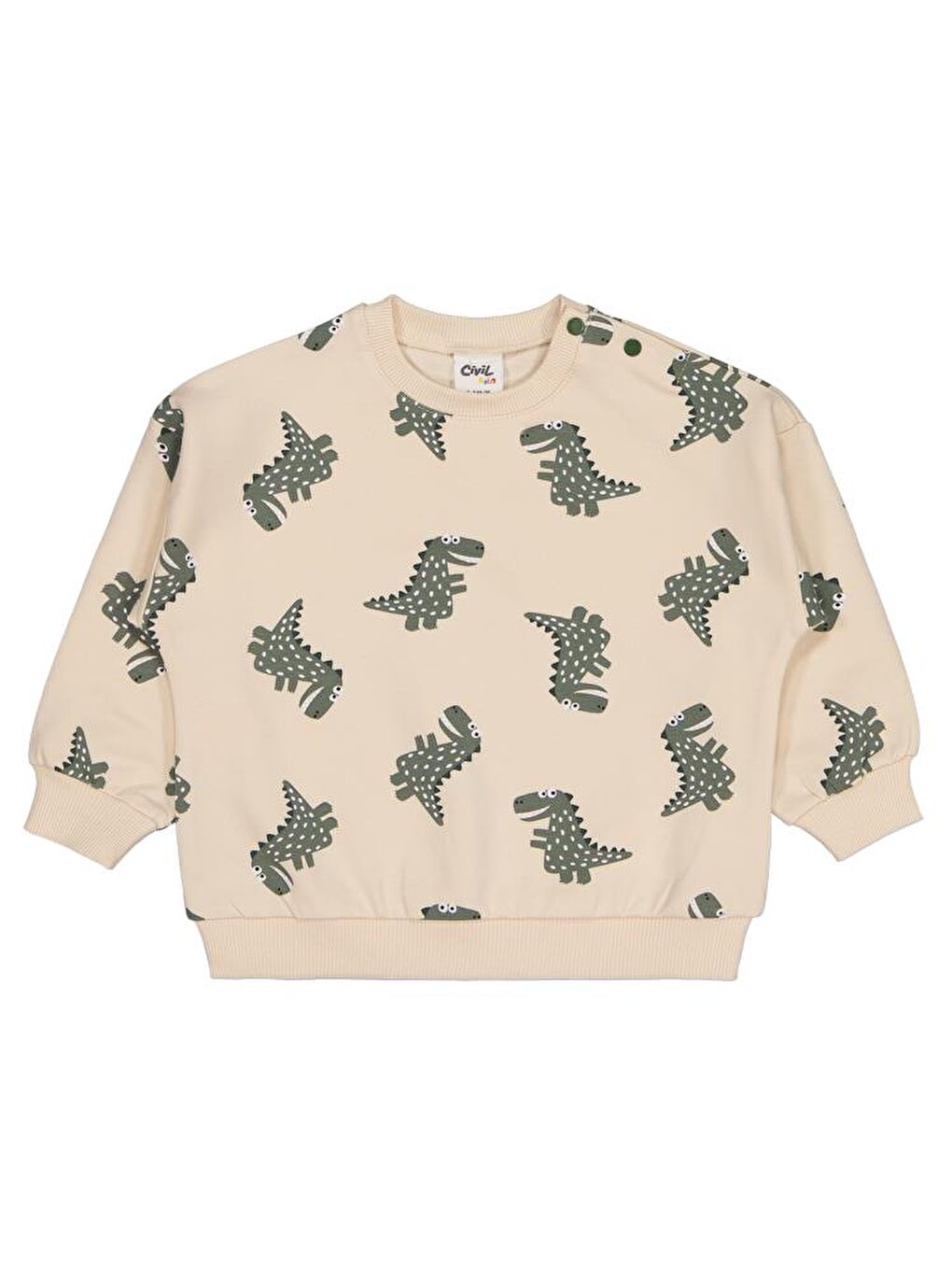 Baby Benekli Dino Empirme 6-18 Ay Sweatshirt - Bej 18-24 Ay