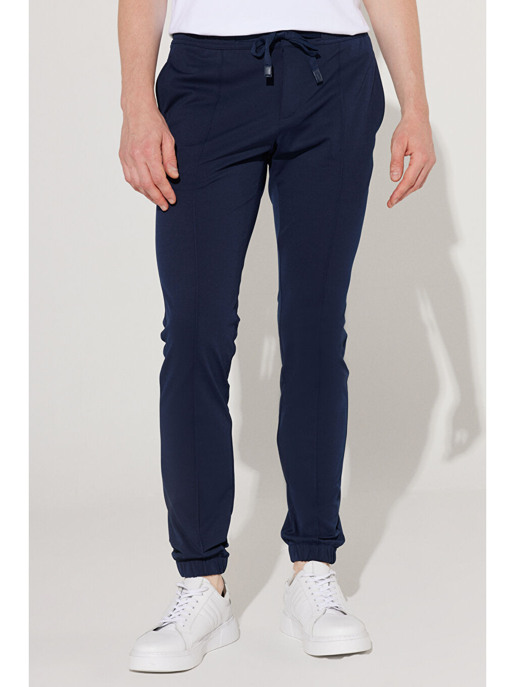 Erkek Lacivert Slim Fit Dar Kesim Beli Bağlamalı Pantolon-2