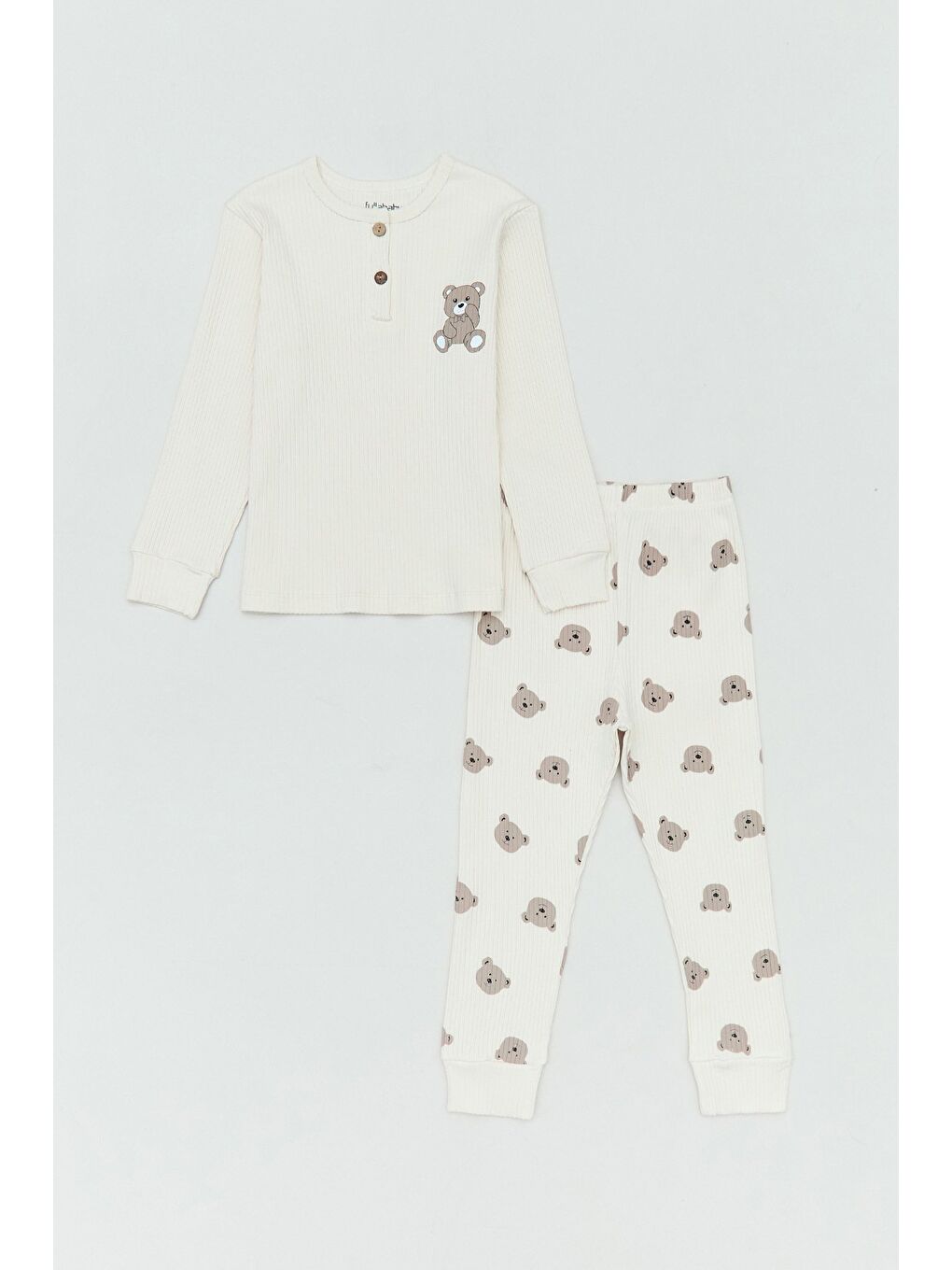 Ekru Fitilli Ayıcık Baskılı 2 Li Erkek Çocuk Takım