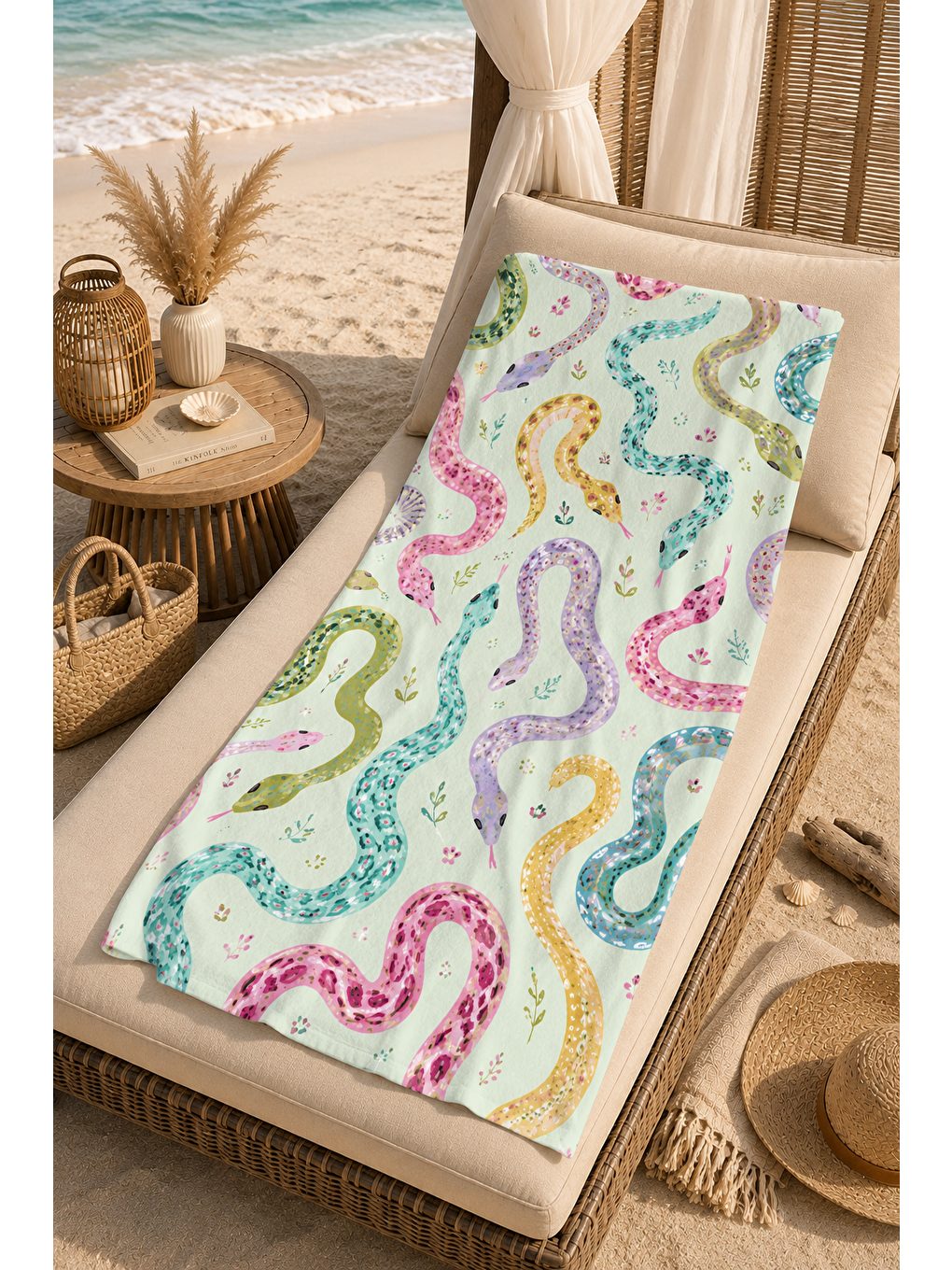 Yeşil Renkli Denizatı Desenli 70x150 Plaj Havlusu-2