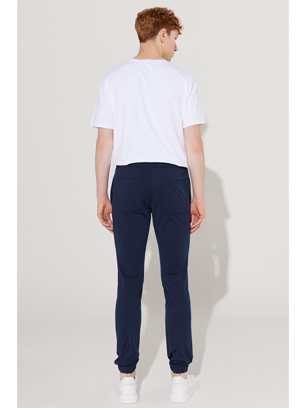 Erkek Lacivert Slim Fit Dar Kesim Beli Bağlamalı Pantolon-4