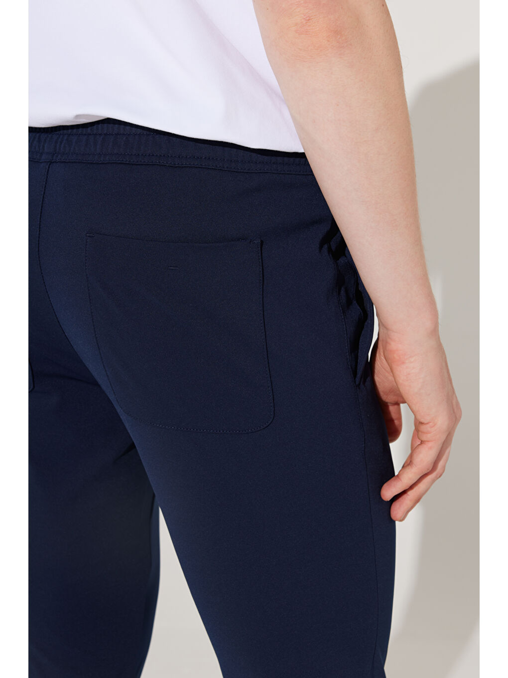 Erkek Lacivert Slim Fit Dar Kesim Beli Bağlamalı Pantolon-5