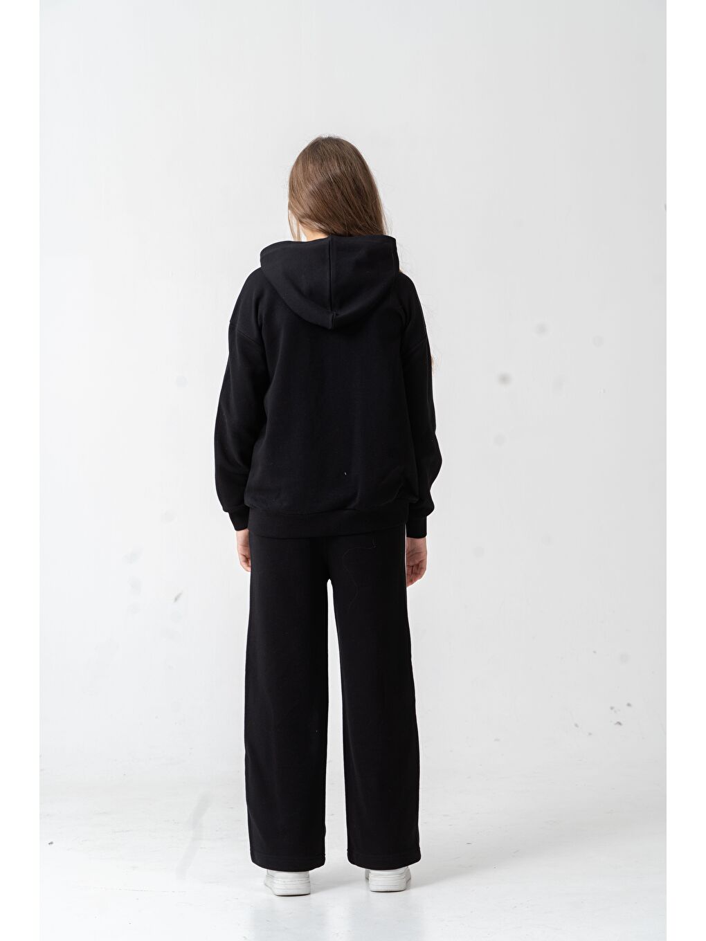 Siyah Sports Academy College Team Us-86 Nakışlı Kapüşonlu Ön Fermuarlı Kız Çocuk Alt Üst Eşofman Takımı-7