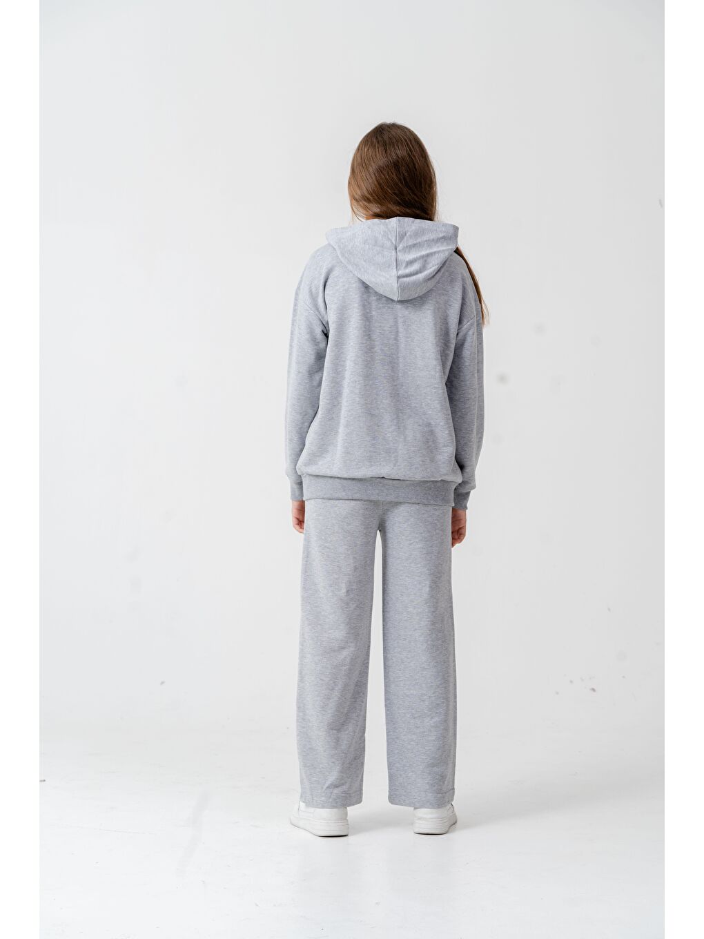 Gri Sports Academy College Team Us-86 Nakışlı Kapüşonlu Ön Fermuarlı Kız Çocuk Alt Üst Eşofman Takımı-5
