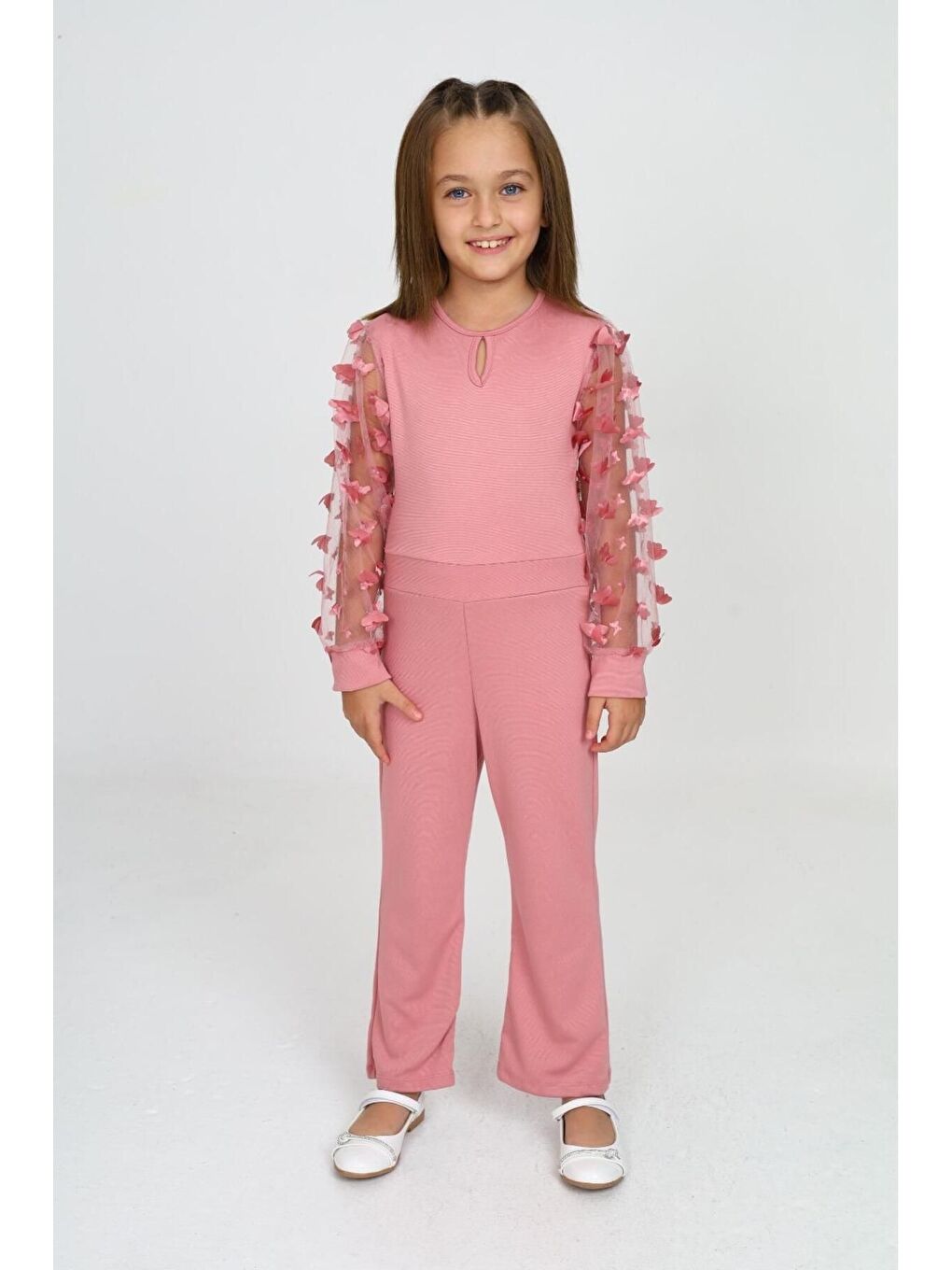 Pembe Tül Kol Detaylı Tulum Gece Ve Parti Kıyafeti