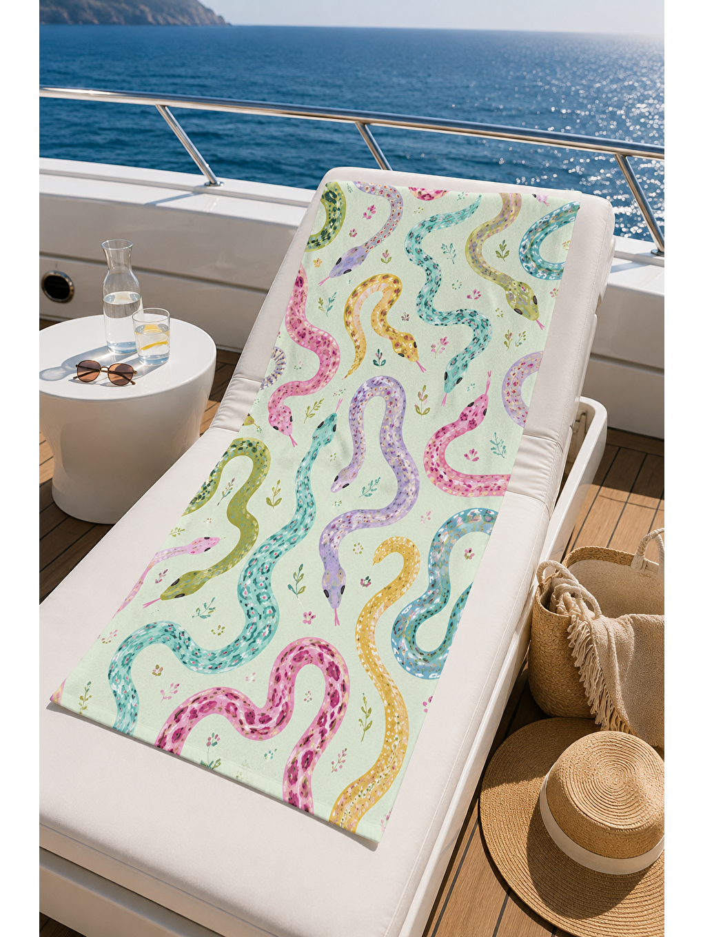 Yeşil Renkli Denizatı Desenli 70x150 Plaj Havlusu-3