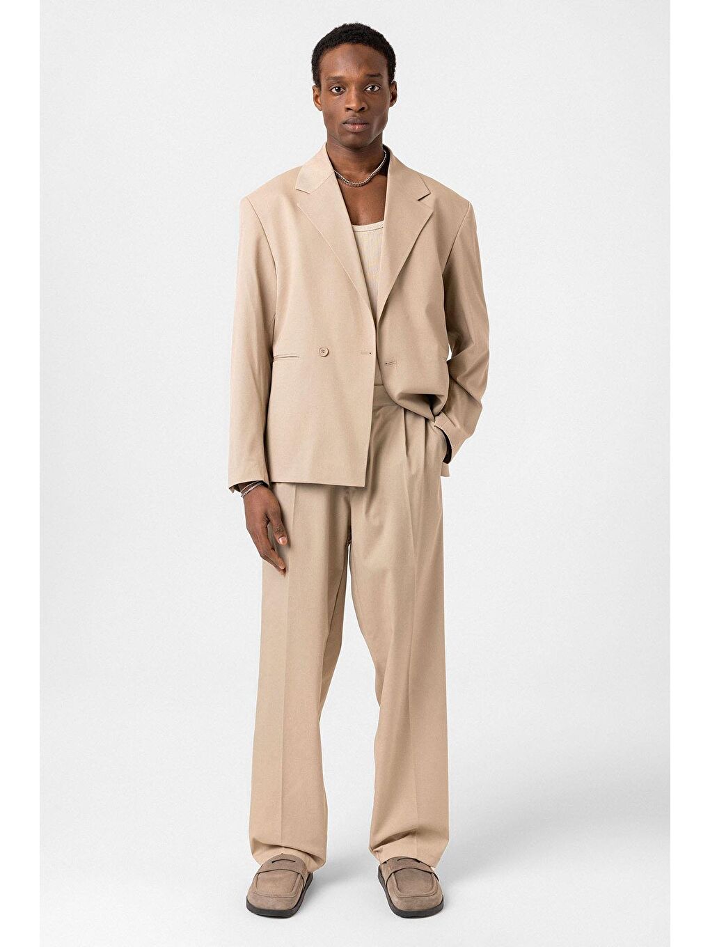 Tek Düğme Oversize Takım Elbise Bej