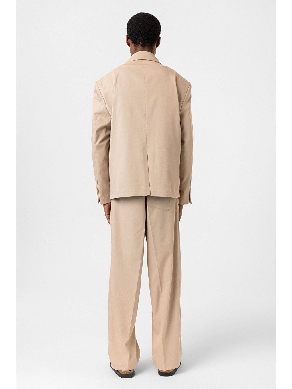 Tek Düğme Oversize Takım Elbise Bej-6