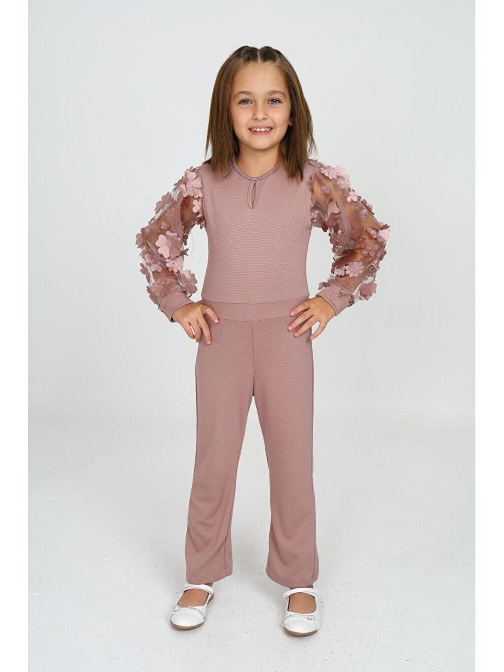 Pembe Tül Kol Detaylı Tulum Gece Ve Parti Kıyafeti