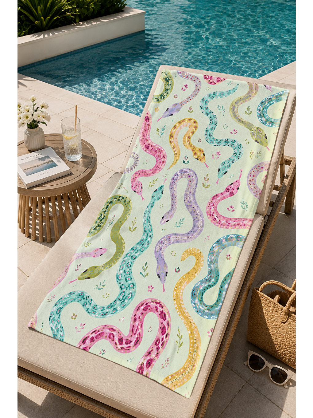 Yeşil Renkli Denizatı Desenli 70x150 Plaj Havlusu-4