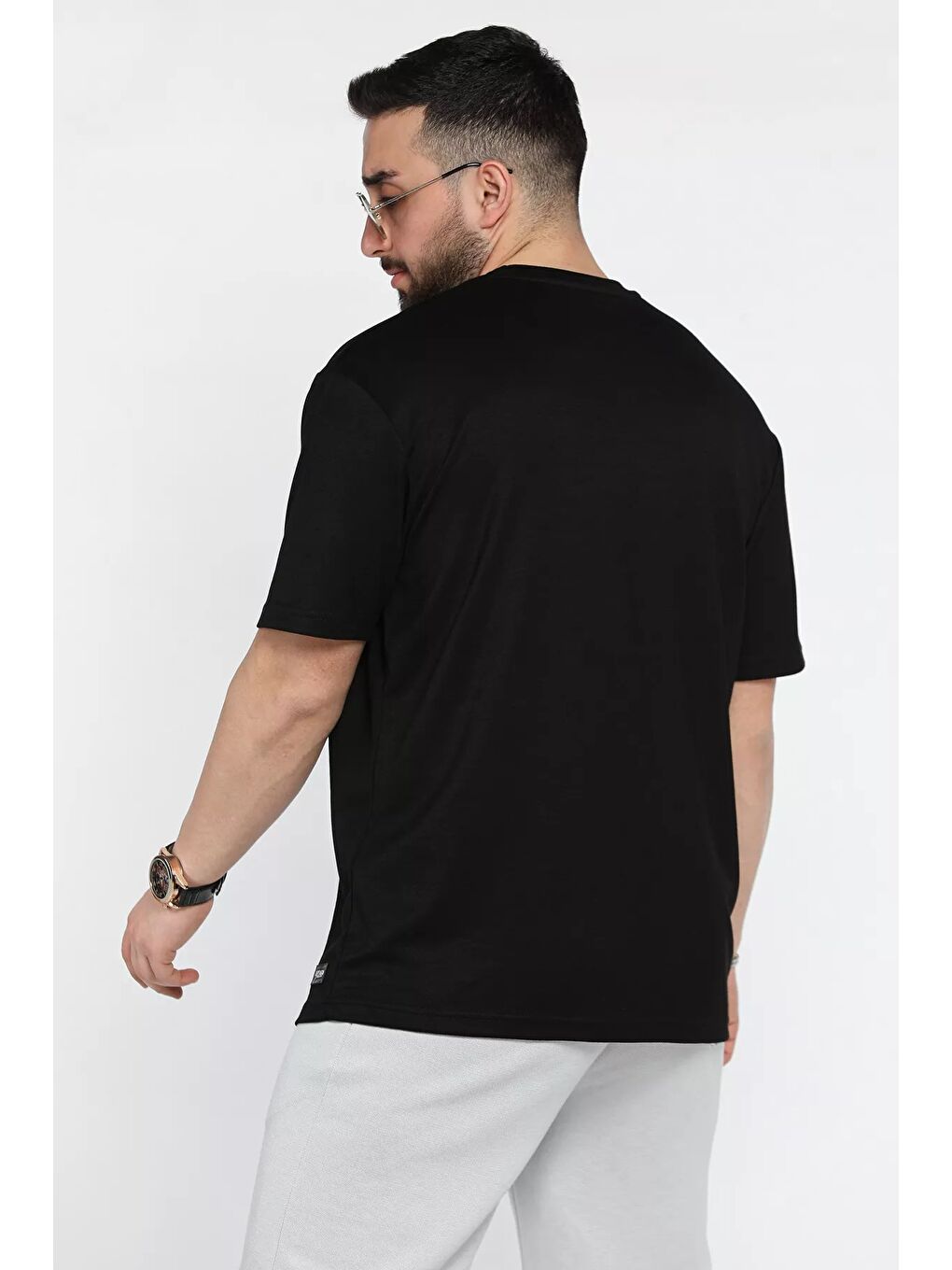 Siyah Erkek Bisiklet Yaka Tişört-2