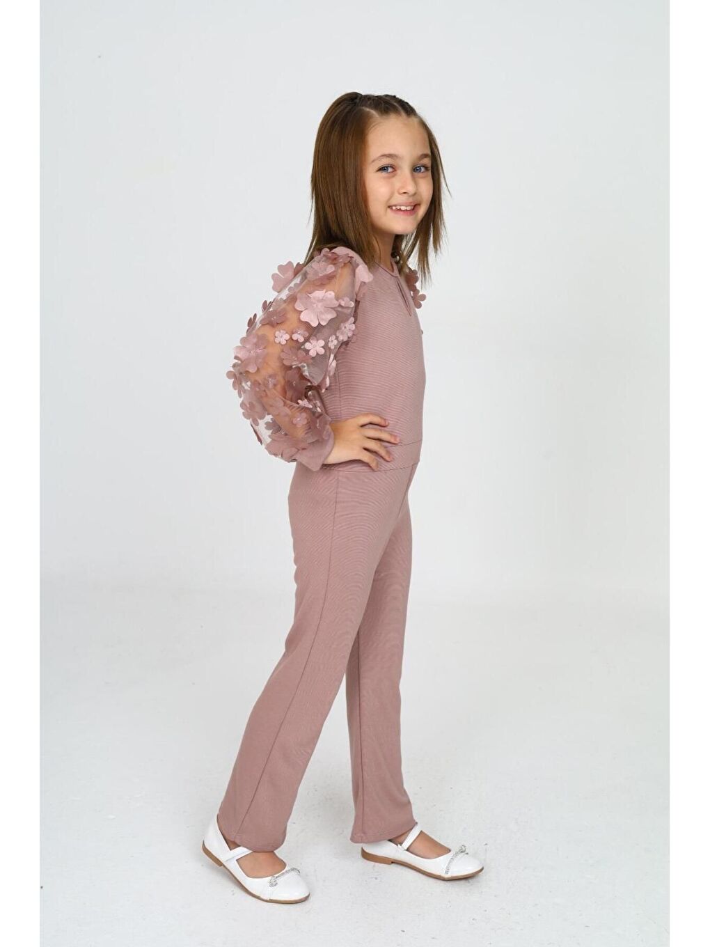 Pembe Tül Kol Detaylı Tulum Gece Ve Parti Kıyafeti-1