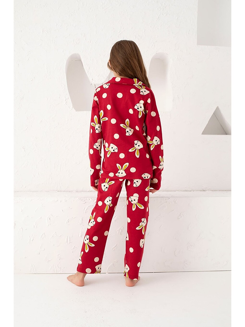 Bordo Pamuklu Düğmeli Pijama Takım-4
