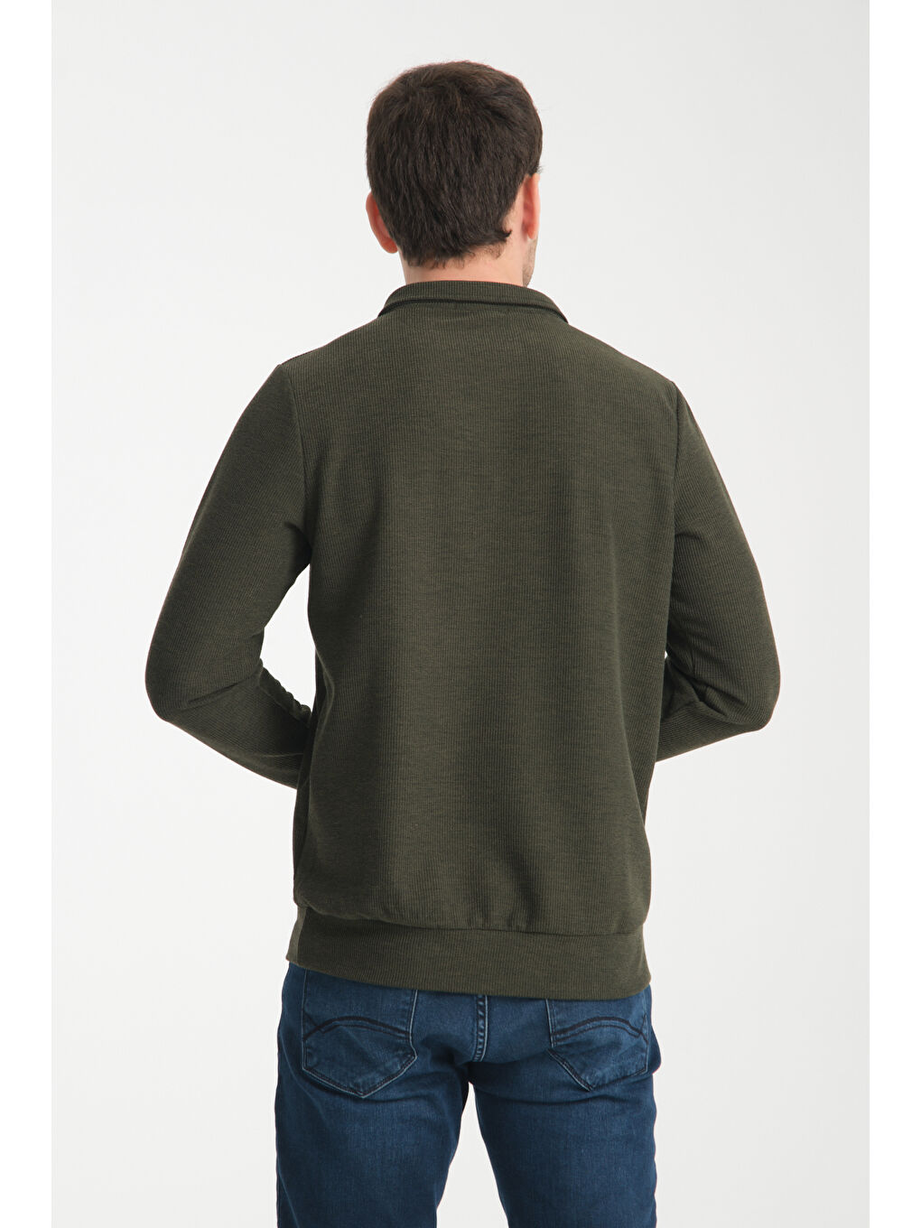 Haki Erkek Yarım Fermuarlı Uzun Kol Sweatshirt 7702-4