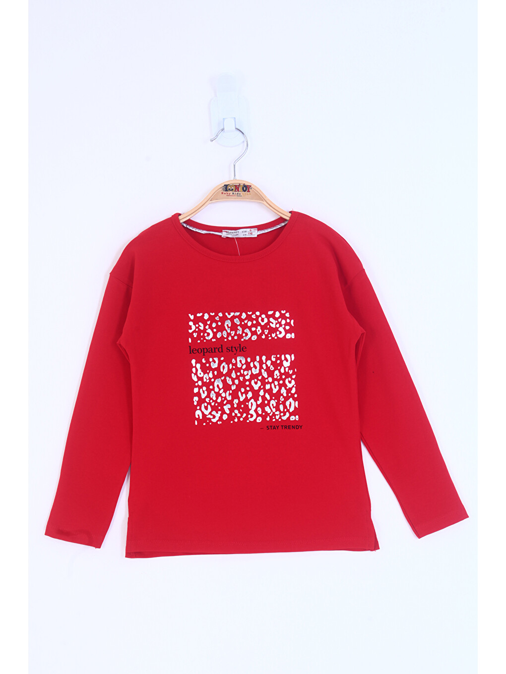 Kırmızı Kız Çocuk Leopard Style Baskılı Tişört-1