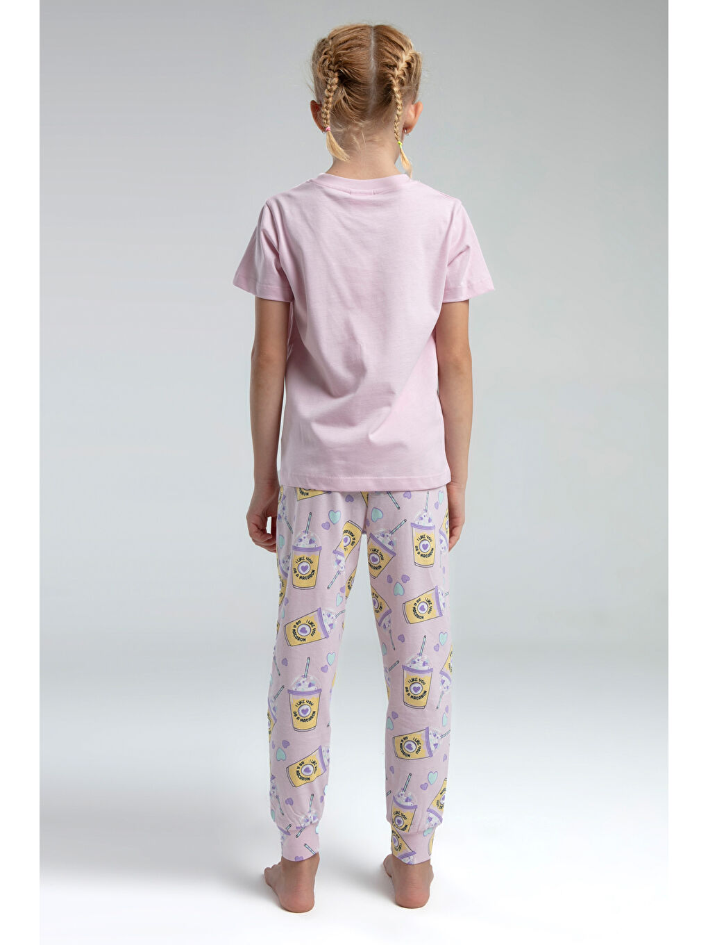 Pembe Kız Çocuk Komple Baskılı Pijama Takım-3