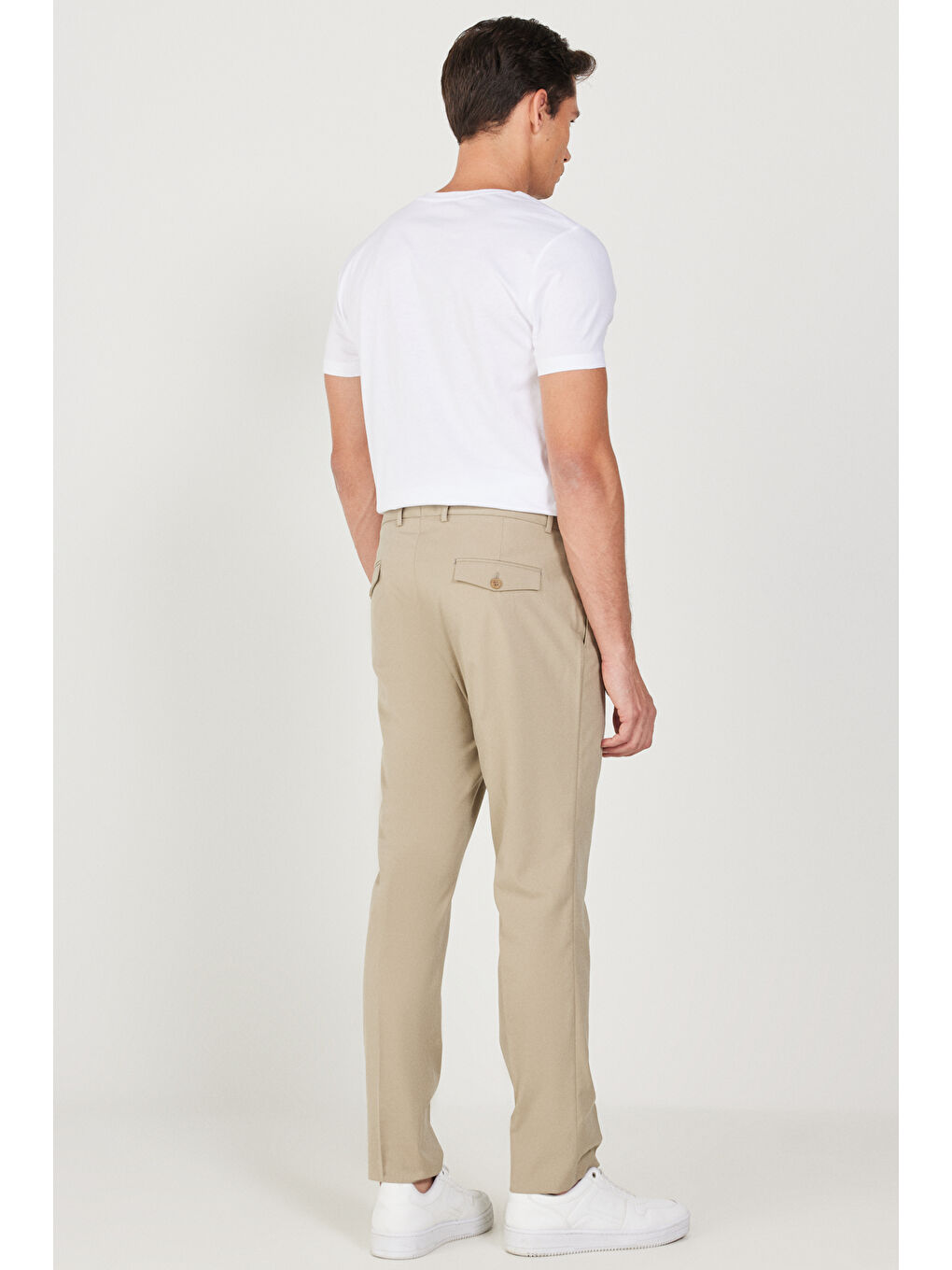 Erkek Bej Slim Fit Dar Kesim Yan Cepli Esnek Pantolon-5
