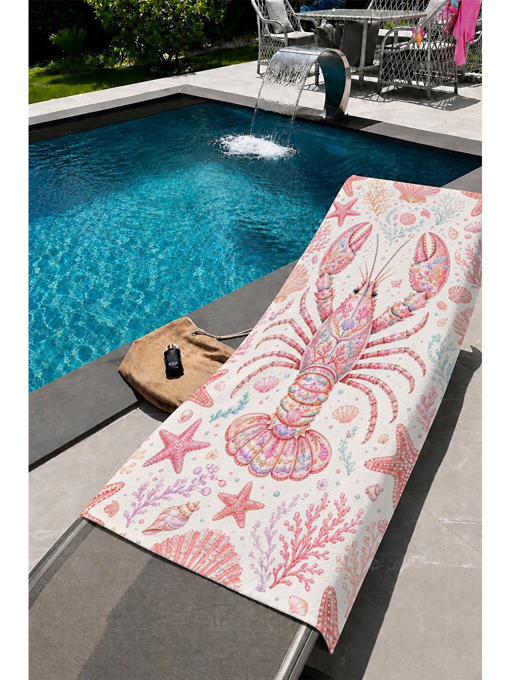 Mavi Pembe Deniz Motifli Desenli 70x150 Plaj Havlusu-1