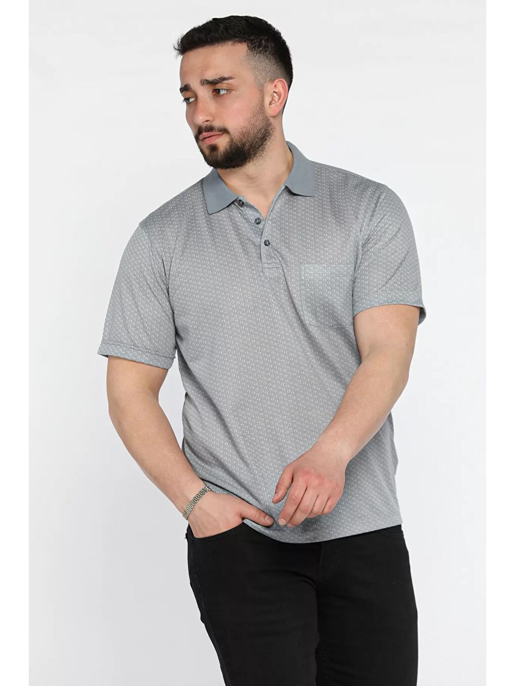 Mavi Erkek Tek Cepli Polo Yaka Desenli Tişört-1