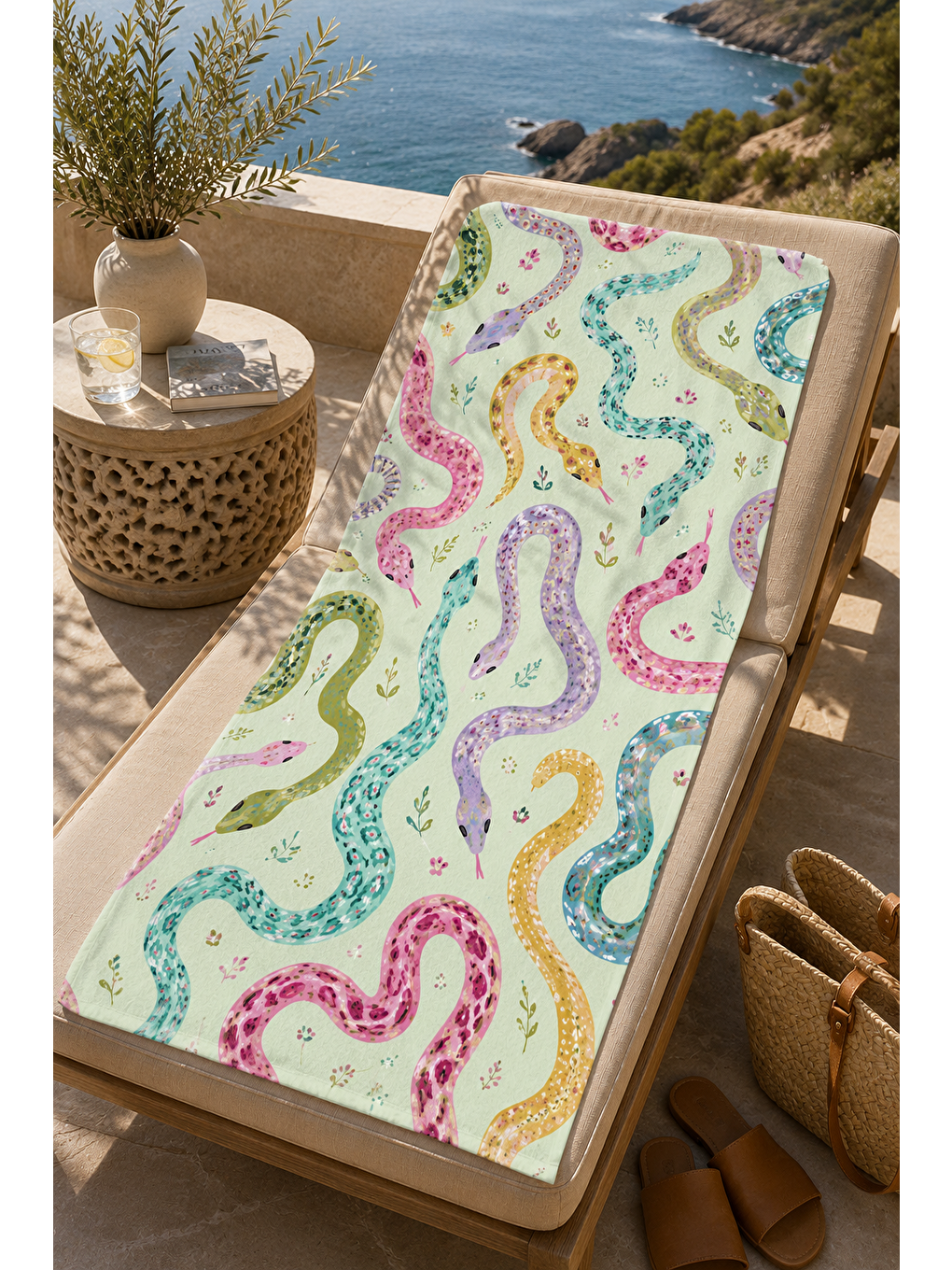Yeşil Renkli Denizatı Desenli 70x150 Plaj Havlusu-6
