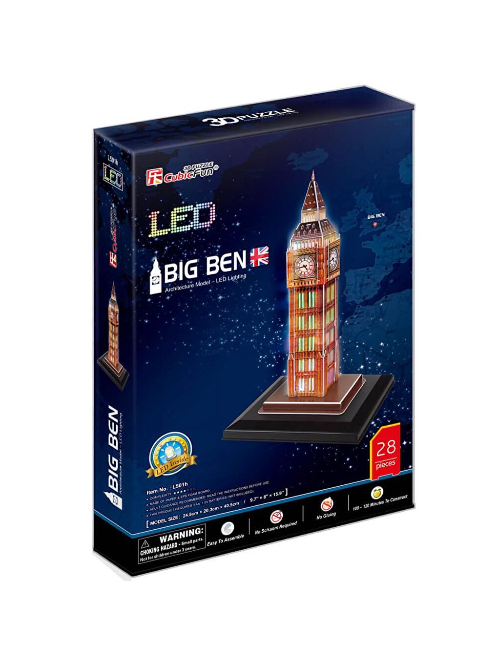 3D 28 Parça Puzzle Big Ben Saat Kulesi - İngiltere (Led Işıklı)-3