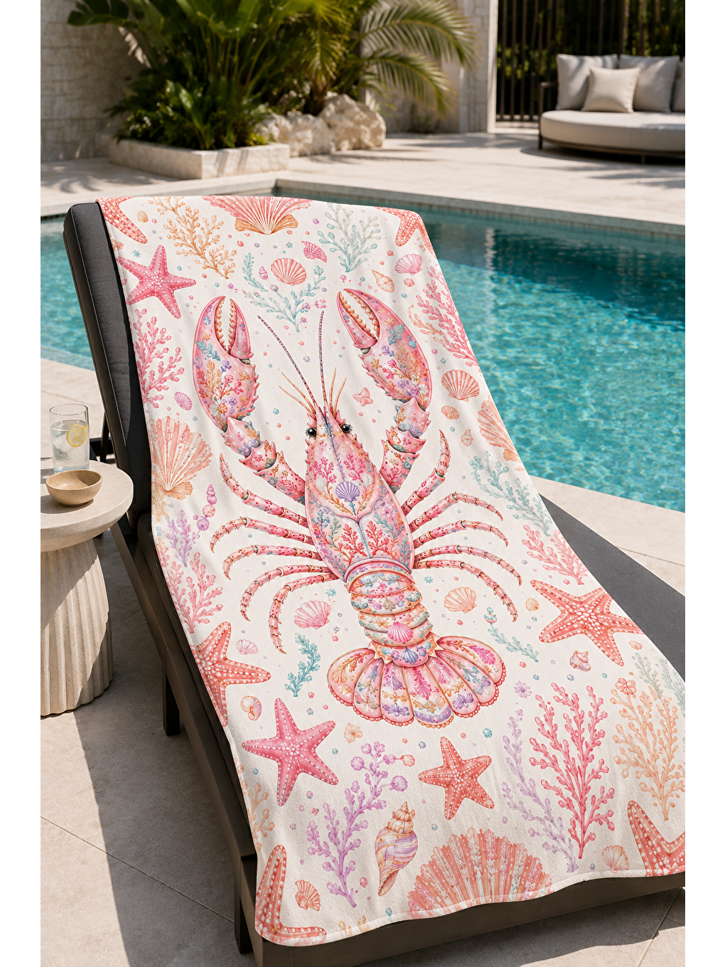 Mavi Pembe Deniz Motifli Desenli 70x150 Plaj Havlusu-2