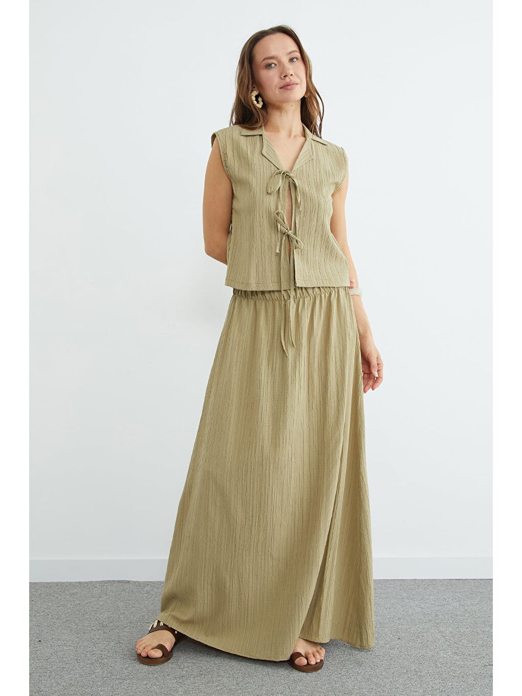 Yeşil Önü Bağlamalı Jakarlı Etekli 2 Li Takım-2