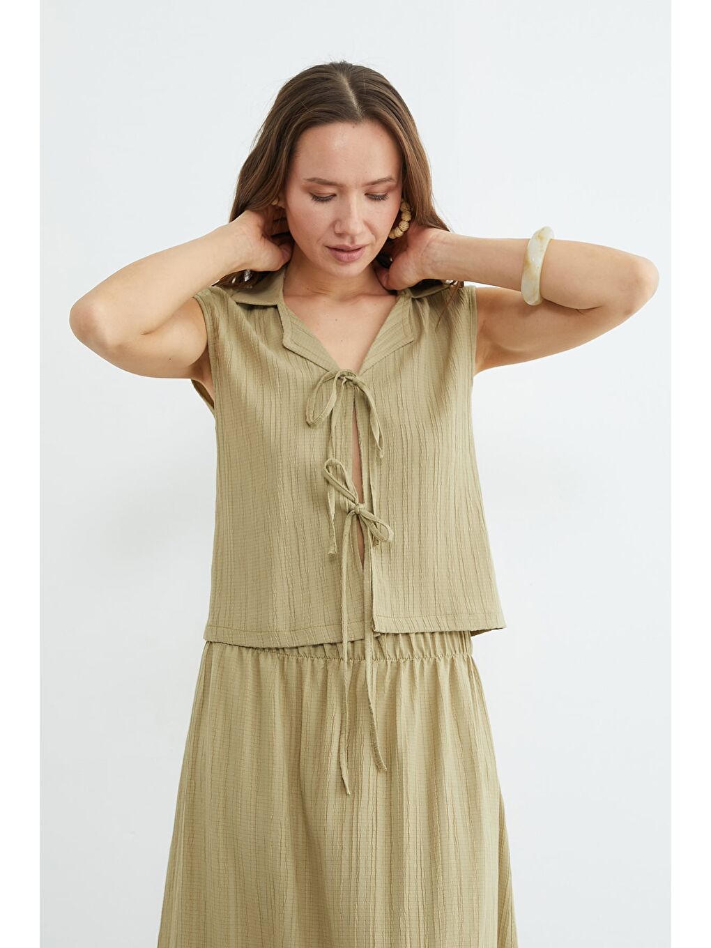 Yeşil Önü Bağlamalı Jakarlı Etekli 2 Li Takım-4