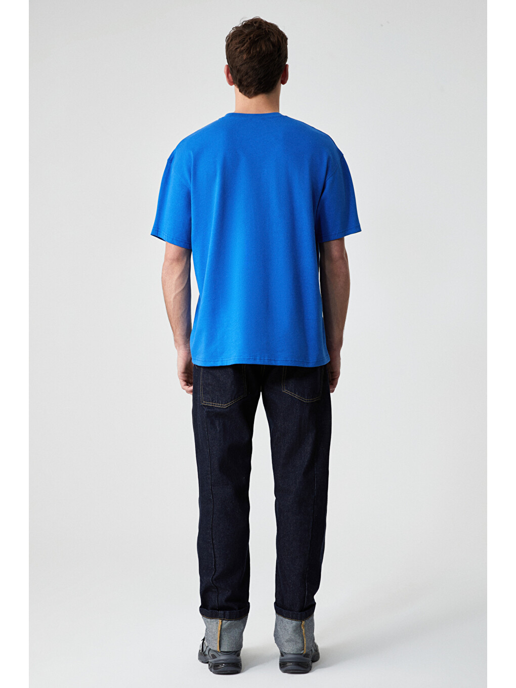 Mavi Khary Erkek Nakış Detaylı %100 Organik Pamuk Oversize Bisiklet Yaka Saks T-shirt-4