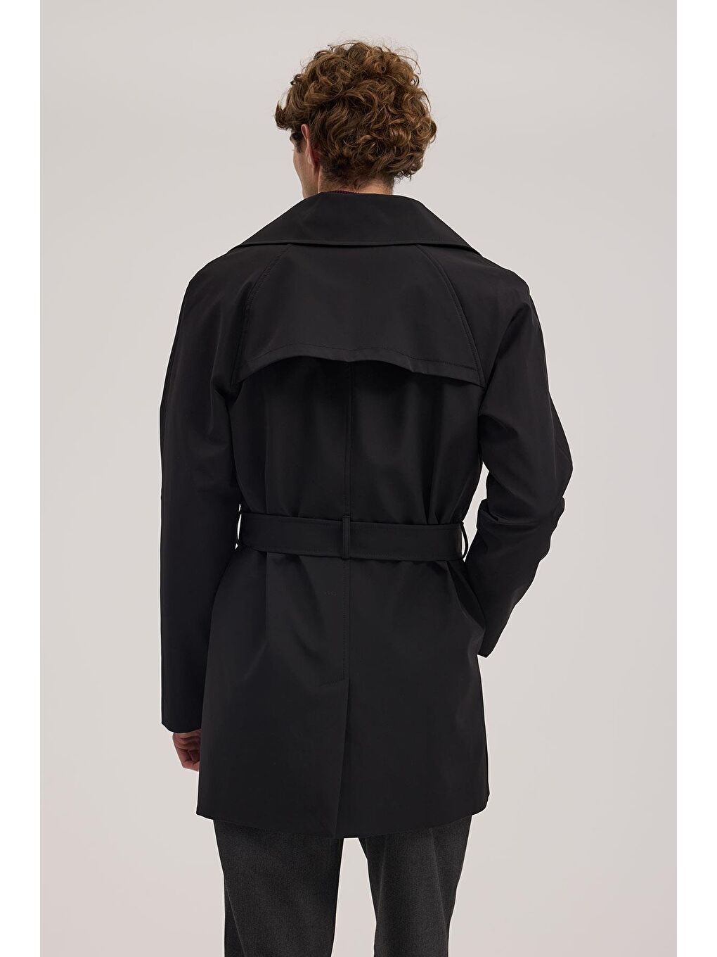 Siyah Comfort Fit Kruvaze Kemerli Trençkot-3