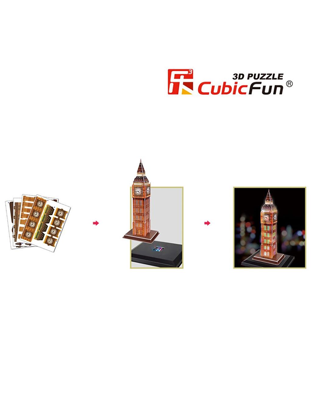 3D 28 Parça Puzzle Big Ben Saat Kulesi - İngiltere (Led Işıklı)-1
