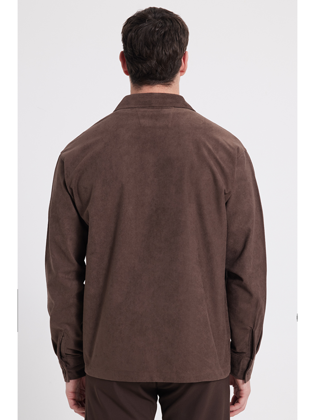 Erkek Relax Fit Rahat Kesim Düz Süet Yan Cepli Kahverengi Ceket Gömlek-4