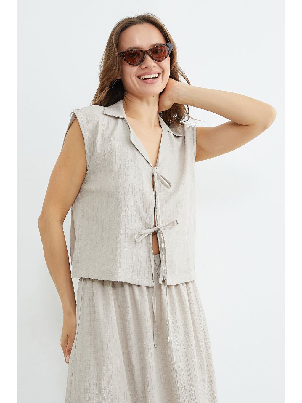 Bej Önü Bağlamalı Jakarlı Etekli 2 Li Takım-2