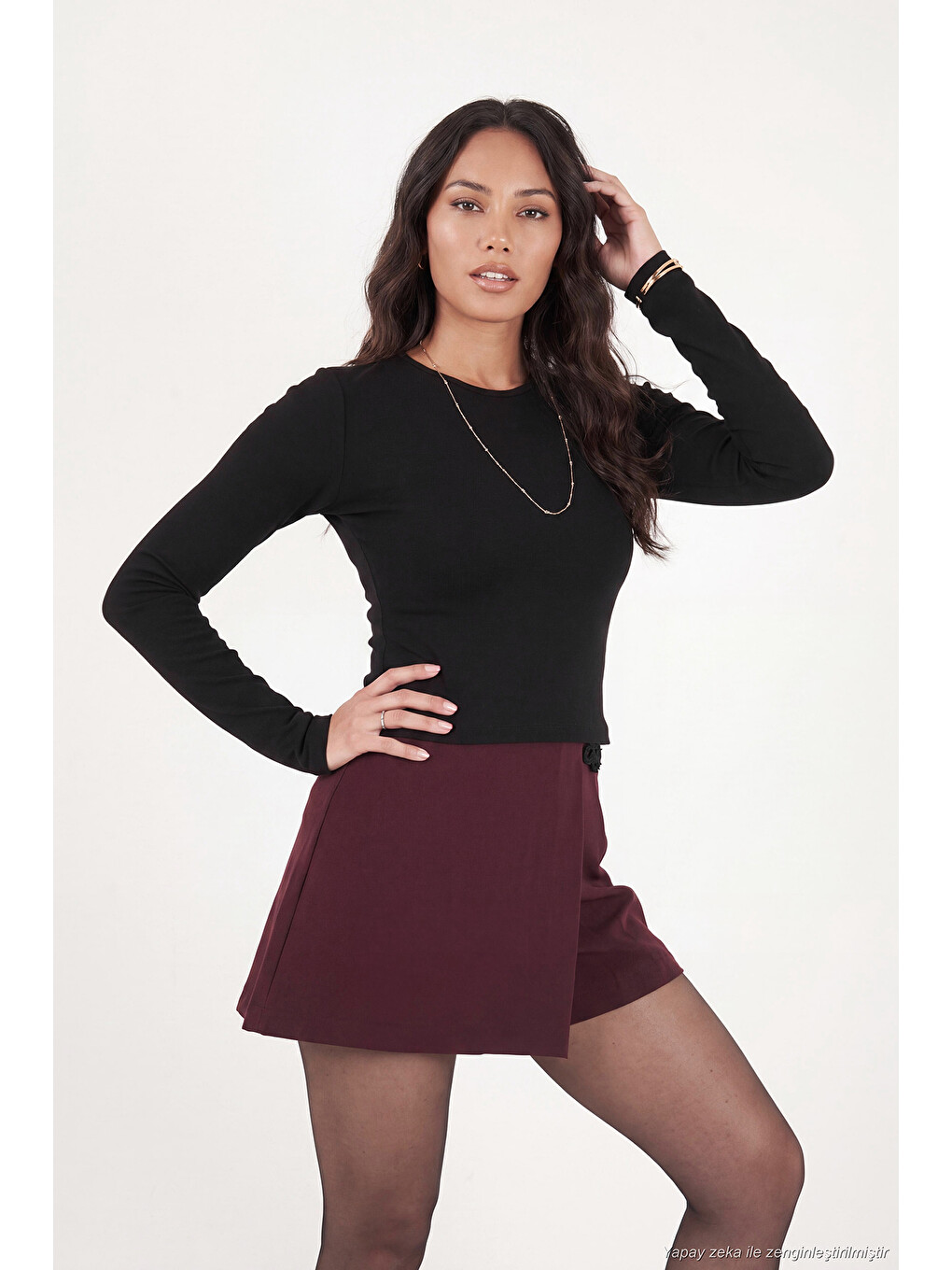 Siyah Pamuklu Bisiklet Yaka Crop Bluz 5867060-2