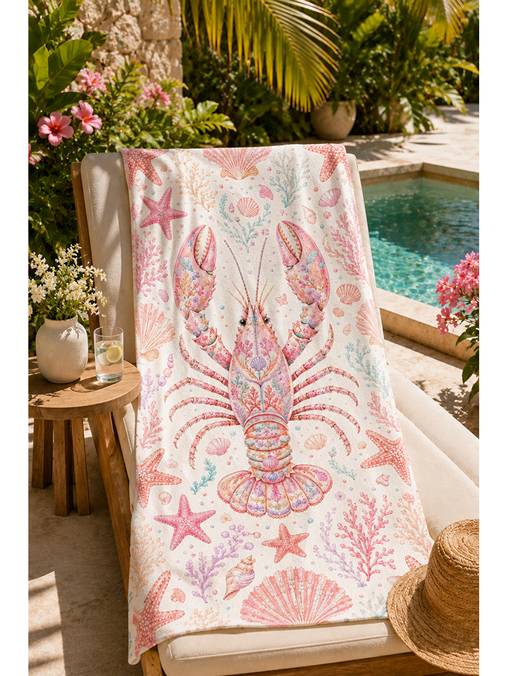 Mavi Pembe Deniz Motifli Desenli 70x150 Plaj Havlusu-3